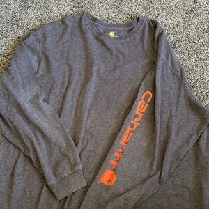 Carhartt Charcoal Long Sleeve Tee with Orange Logo